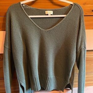 Lucky Brand Green V-Neck Sweater with Chunky Knit